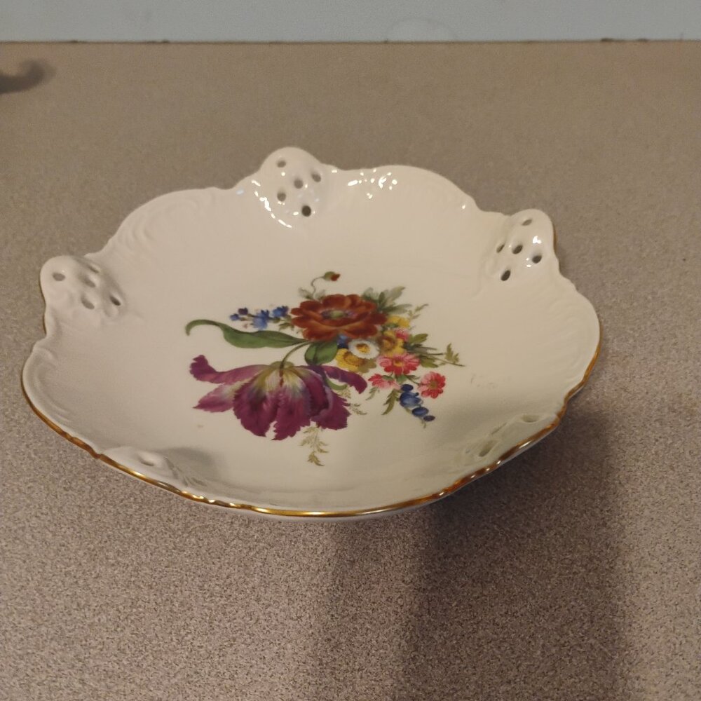 Rosenthal Germany Iris Pattern Pierced Porcelain Candy Dish Vintage
